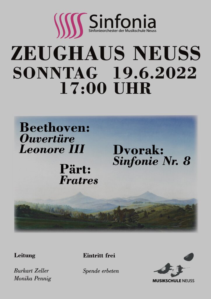 Sinfonia Konzert am Sonntag, den 19.6.2022, um 17:00 Uhr im Zeughaus in Neuss